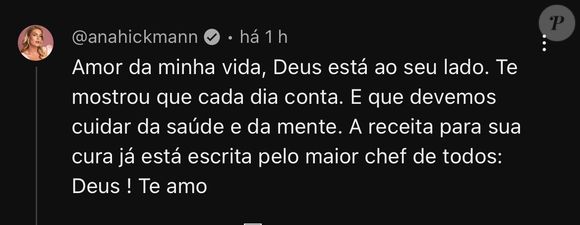 'Amor da minha vida, Deus está ao seu lado': Ana Hickmann se declara ao marido