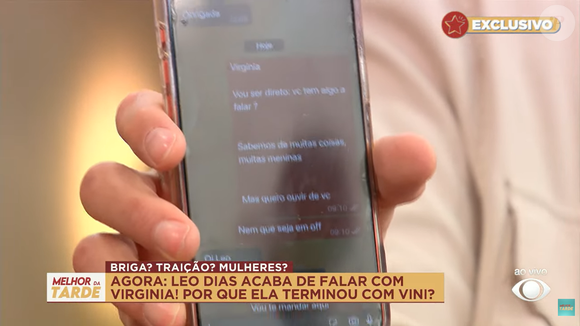 Leo Dias ainda expôs mensagens trocadas com Virgínia Fonseca