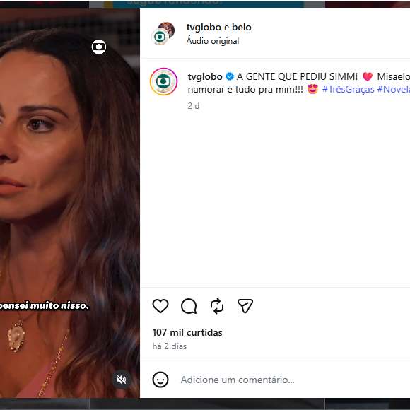 Belo sempre compartilha cenas dos personagens em seu perfil - muitas delas em ‘collab’ com a página da Globo