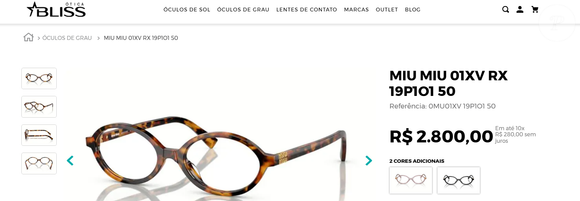 De acordo com o site da Ótica Bliss, a armação de óculos de grau usada por Vitória Strada no 'BBB 25' pode ser adquirida por R$ 2.800,00.