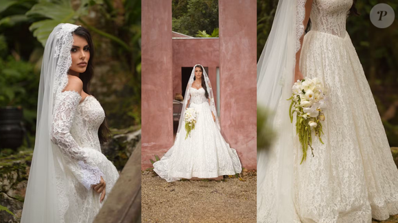 Isabella Arantes roubou a cena com lindo vestido de noiva em seu casamento com Gabriel Medina