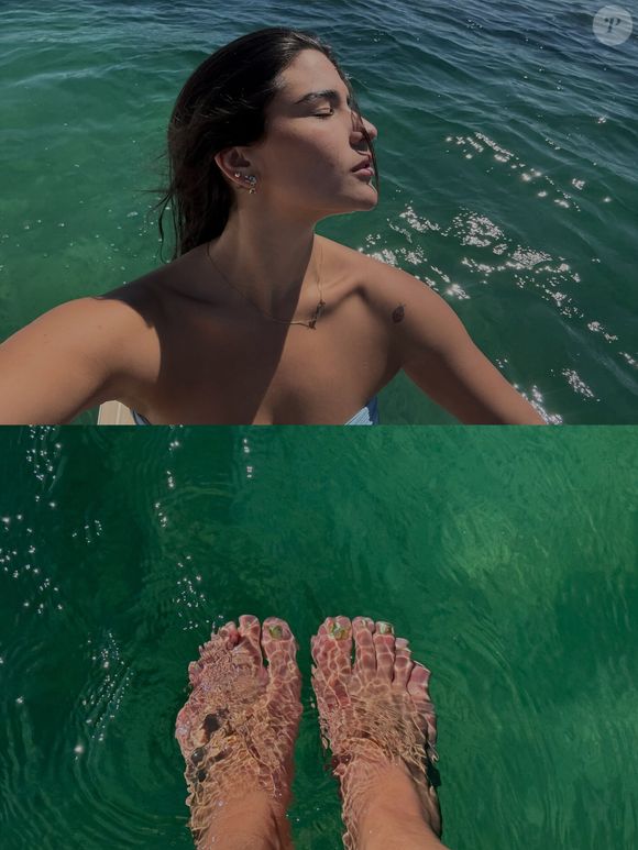 Giulia Costa mergulhou em um dos famosos lagos suíços e dividiu os registros da viagem nas redes sociais
