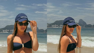 Neta da Garota da Ipanema, Rafaella Justus escolhe biquíni de top reto com alças finas para curtir praia no RJ. Fotos!