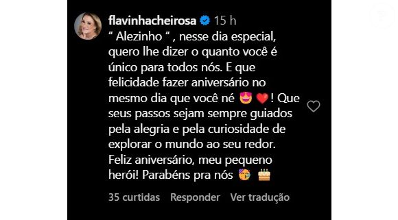 Flavinha Cheirosa, apontada como affair do ex-marido de Ana Hickmann, revelou que compartilha a mesma data de aniversário com o filho de Alexandre, carinhosamente chamado de "Alezinho".