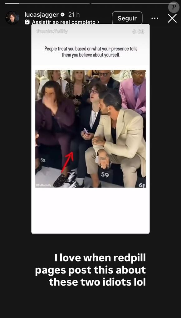 Lucas Jagger disparou: ‘Adoro quando as páginas de redpill postam isso sobre esses dois idiotas’