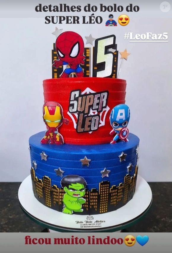 O bolo de aniversário de Léo, filho de Marilia Mendonça e Murilo Huff, foi do Homem-Aranha