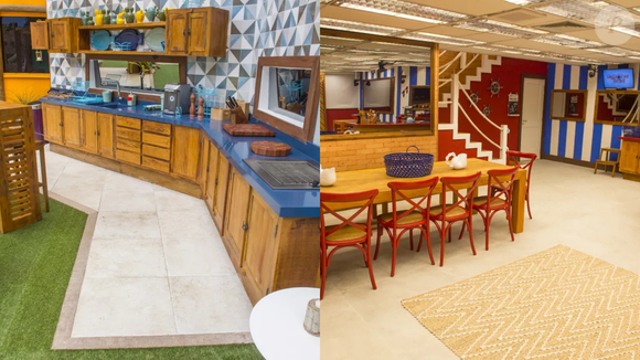 BBB 18 – a decoração apostou em uma vibe praiana, com cozinha em tons de azul, branco, vermelho e madeira. A área externa tinha estilo rústico e plantas espalhadas pelo ambiente