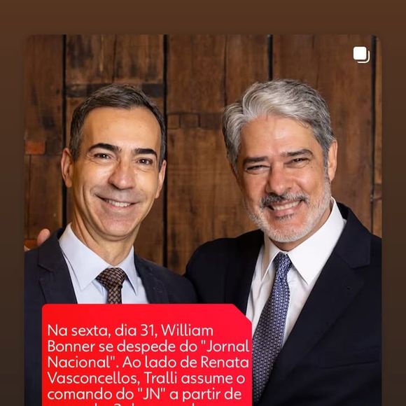 Natasha Dantas ainda encheu os fãs de William Bonner de expectativa. Ao compartilhar um post sobre a despedida do marido, ela escreveu: ‘Vai ser especial! Pode esperar’