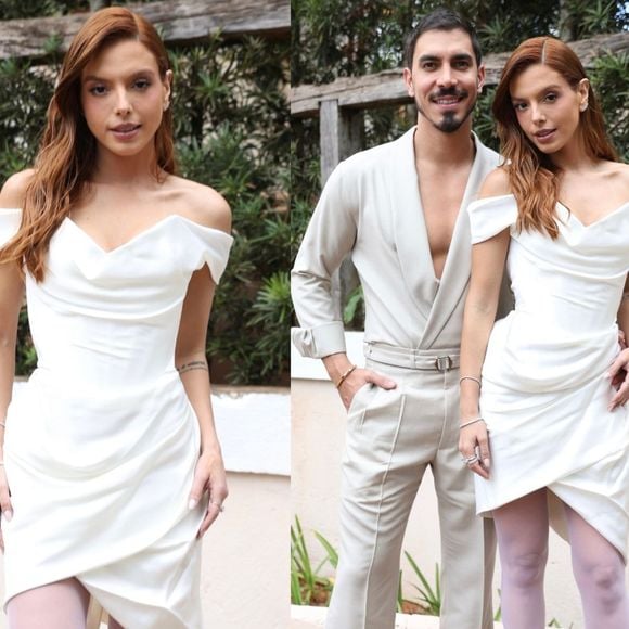 O look de Giovanna Lancellotti para festa pré-casamento com Gabriel David: atriz da novela 'Dona de Mim' repete marca de vestido de noiva e usa salto extravagante; veja 20 fotos!