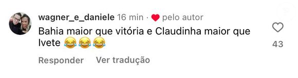 ‘Bahia maior que Vitória e Claudinha maior que Ivete’, disse o seguidor que ganhou o like de Claudia Leitte