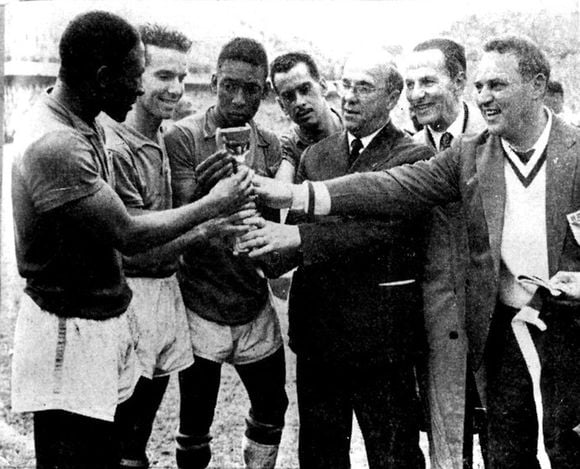 Zagallo, Djalma Santos, Pelé, Zito, Paulo Machado de Carvalho, Taça Jules Rimet