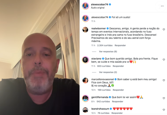 Alex Escobar recebeu o apoio de diversos famosos, incluindo William Bonner, Otaviano Costa, Marcello Novaes e Fernanda Gentil, que desejaram melhoras ao jornalista