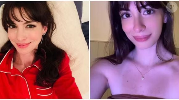 Anne Hathaway (à esquerda) e brasileira Emily Estevem Rolim (à direita)