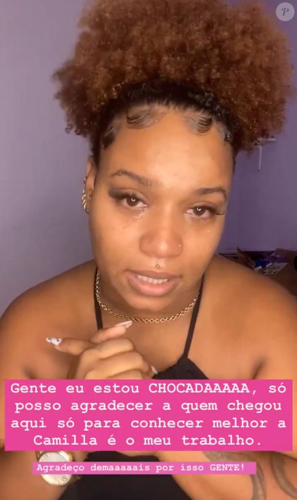 Camilla: 'Estou super emocionada por só ter gente aqui que tá chegando por querer conhecer meu trabalho e me conhecer fora da casa”, disse ela. “Só eu sei o que meu coração tem. O BBB foi uma experiência incrível que eu não voltaria atrás'