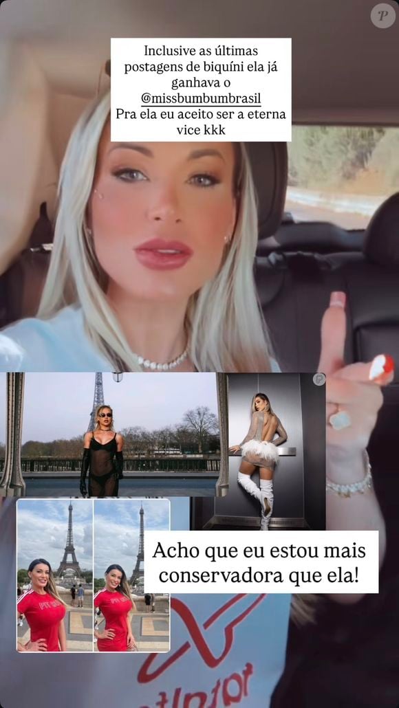 "A Virgínia, em Paris, saiu mais pelada do que eu. É só você ver a diferença das minhas roupas para as dela lá perto da Torre Eiffel", comentou Andressa Urach