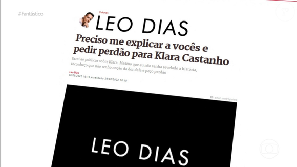 Leo Dias pediu perdão a Klara Castanho após publicar informações sobre a gravidez da atriz decorrente de estupro e a entrega voluntária do bebê para adoção