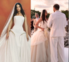 Vestido de noiva princesa com saia volumosa e 2º look com minissaia de franjas: Juliette se casa com Kaique Cerveny em festa com Anitta e Gilberto Gil como padrinhos; decoração homenageia o Nordeste
