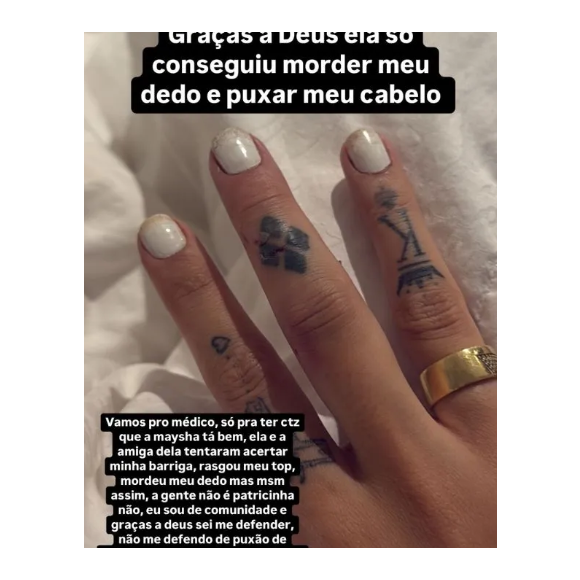 Bia Miranda contou que a mulher conseguiu morder seu dedo e puxar o cabelo.