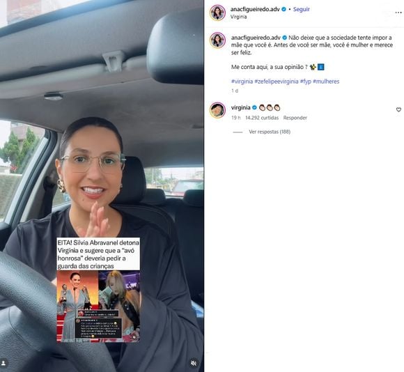 Virginia reagiu à fala de advogada sobre maternidade e liberdade da mulher