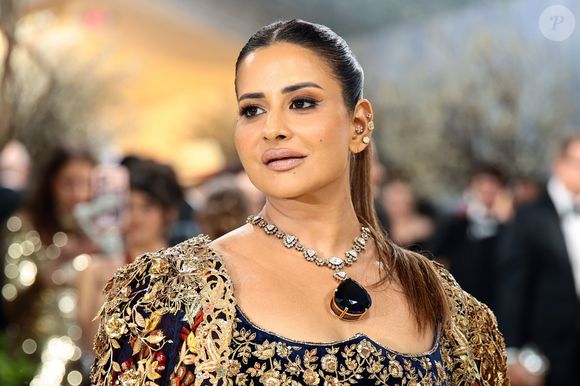 Sudha Reddy usou um colar avaliado em US$ 15 milhões, cerca de R$ 74 milhões na cotação atual, e uma tanzanita azul-violeta de 550 quilates