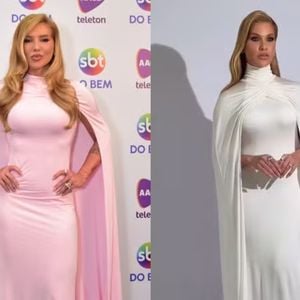 Andressa Suita e Virgínia usam looks iguais no mesmo dia. No entanto, enquanto o da apresentadora do SBT é da marca Fabulous Agilitá, o da mulher de Gusttavo Lima pertence a estilista turca Ilkyaz Ozel, na marca The News Arrivals