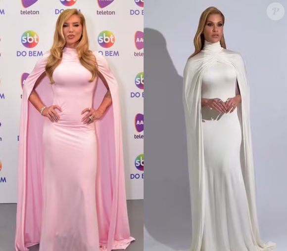 Andressa Suita e Virgínia usam looks iguais no mesmo dia. No entanto, enquanto o da apresentadora do SBT é da marca Fabulous Agilitá, o da mulher de Gusttavo Lima pertence a estilista turca Ilkyaz Ozel, na marca The News Arrivals