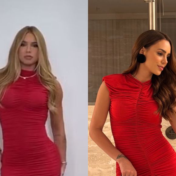 Virgínia Fonseca e Bruna Biancardi foram vistas usando o mesmo vestido vermelho, da marca Cloude, que custa R$ 1.559,80, em ocasiões completamente diferentes