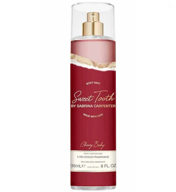 O body splash Sweet Tooth Cherry Baby, da Sabrina Carpenter, está saindo a partir de R$ 129,00 no site da Época Cosméticos.