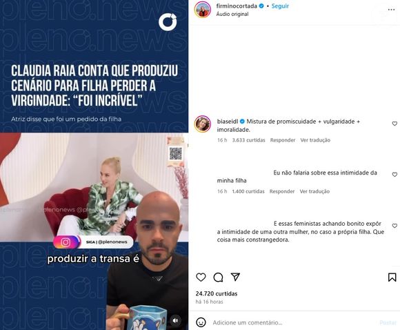 Claudia Raia foi atacada por Bia Seidl e anônimos ao expor perda da virgindade da filha, Sophia Raia: 'Bizarrice!'