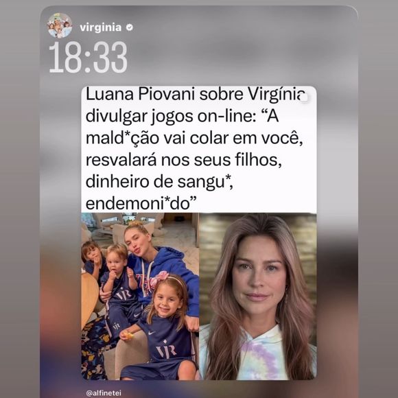 Zé Felipe compartilhou o post de Virgínia Fonseca e adicionou um emoji de vômito contra Luana Piovani