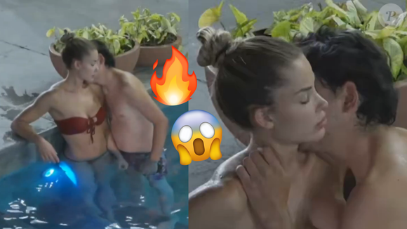 'Mostrou o que ele esconde na fralda': Dudu camargo em 'A Fazenda 17' chupa pescoço de Saory e o clima esquenta na piscina