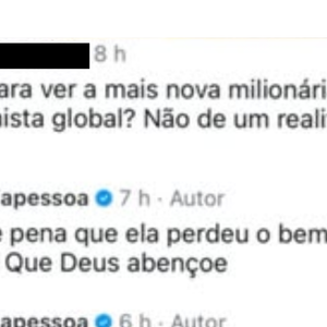 Nadja Pessoa escreveu: ‘Que pena que ela perdeu o bem mais precioso, né? Que Deus abençoe. Quem é Deus? Aquele que dar [sic] e tira a vida’