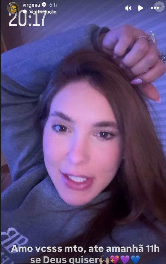 Virgínia avisou em seu Instagram que estava indo dormir na mesma hora em que começou o culto de Lucas Guedez
