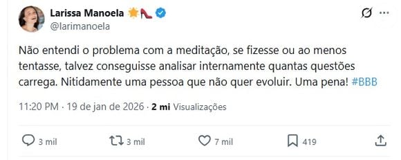 Larissa Manoela disse não ter citado nenhum nome, após a web entender como alfinetada a Ana Paula Renault