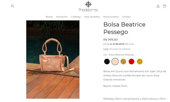 Já a bolsa Beatrice também está à venda no site de Priscila Torres Design por R$ 999,00.