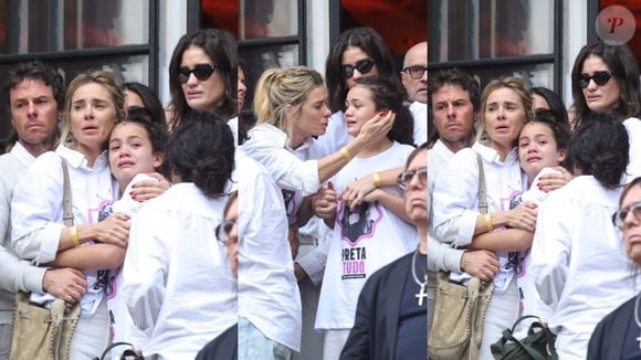 Após velório de Preta Gil, Carolina Dieckmmann consola Sol de Maria, neta de Preta Gil