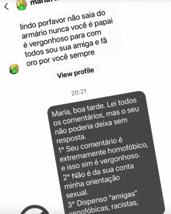Evaristo Costa expôs a mensagem que recebeu da internauta que disse ser sua fã