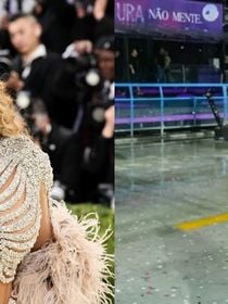 Met Gala 2026: look de Beyoncé surpreende Lore Improta por semelhança com figurino de Carnaval; musa da Viradouro brinca com a situação. Compare com fotos!