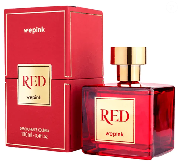 Perfume VF Red da WePink traz notas luminosas e marcantes com violeta, jasmim egípcio, além de praline e âmbar.