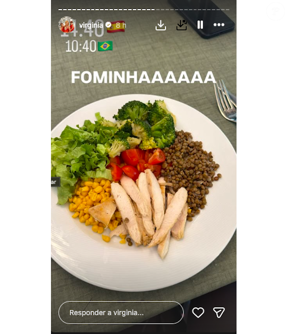No último final de semana, Virgínia Fonseca compartilhou os detalhes de sua alimentação, em especial o almoço