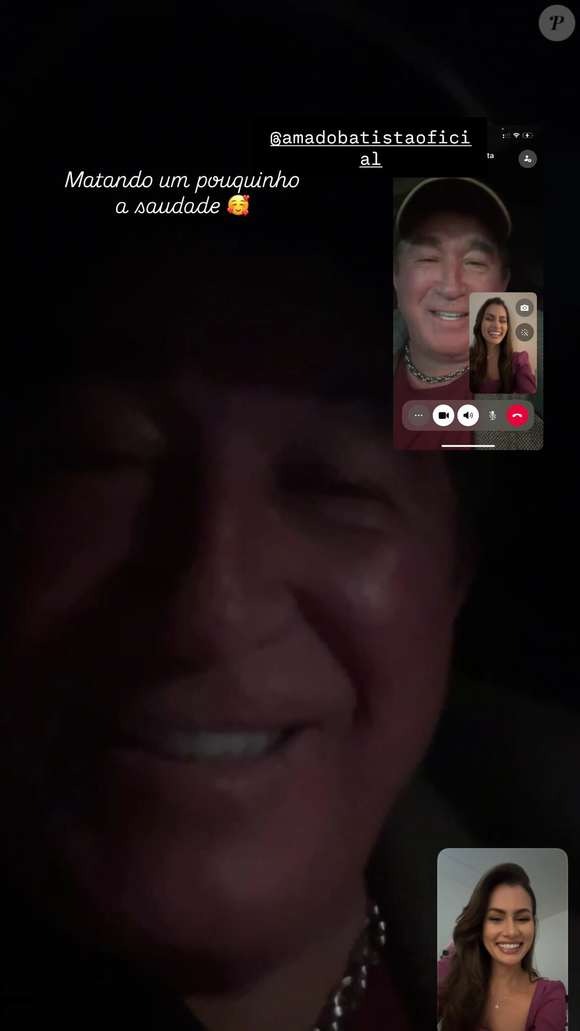 Calita Franciele exibiu conversa de vídeo com o marido, Amado Batista