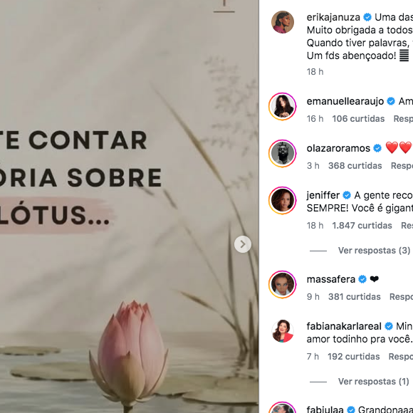 Erika Januza recebeu apoio de famosos na publicação
