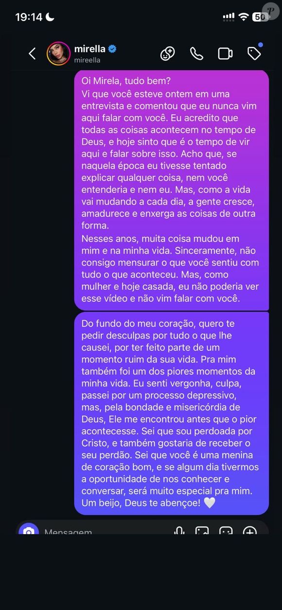 Sthe Matos surpreende fãs ao postar print de mensagem privada para MC Mirella e revela pedido de perdão