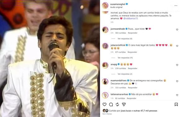 Xuxa e várias paquitas homenagearam Robson Barros nas redes sociais