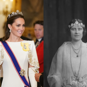 A volta triunfal das rosas de diamante: A joia que simboliza o legado da família Bowes-Lyon reaparece cem anos após seu casamento real original; a esquerda o Príncipe William com Kate Middlenton e a direita o Rei George VI e a Rainha Elizabeth