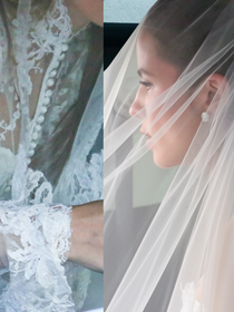Renda floral, gola alta e véu sobre o rosto: o vestido de noiva clássico de Giulia Be para se casar com Conor Kennedy em igreja histórica do Rio de Janeiro que já recebeu princesa Isabel. Fotos!