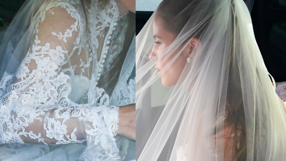 Renda floral, gola alta e véu sobre o rosto: o vestido de noiva clássico de Giulia Be para se casar com Conor Kennedy em igreja histórica do Rio de Janeiro que já recebeu princesa Isabel. Fotos!