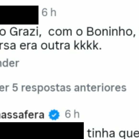‘Grazi, com o Boninho, a conversa era outra’, escreveu uma internauta. ‘Tinha que ir (risos)’, respondeu a famosa
