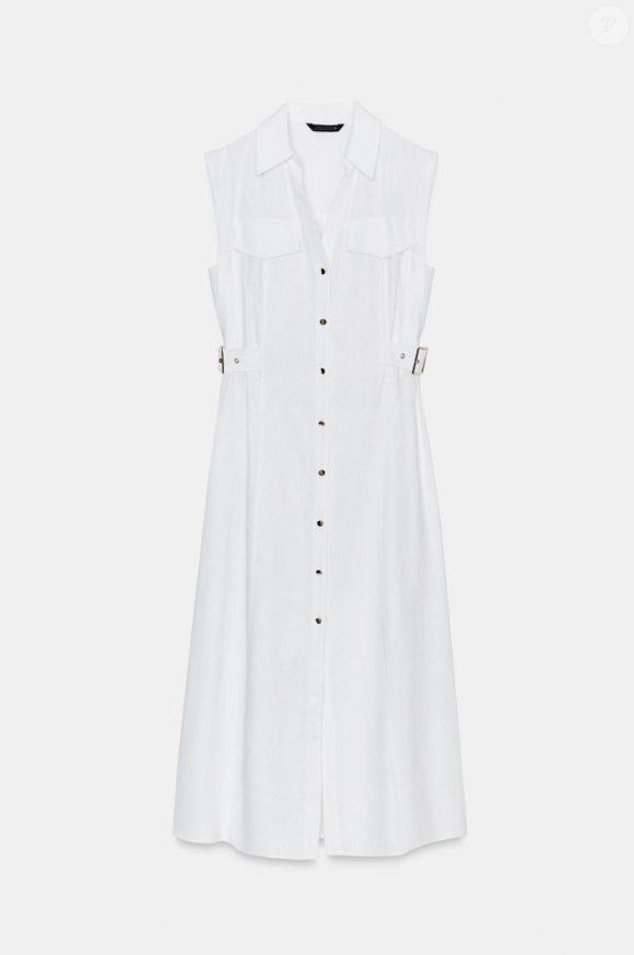 Vestido camisa branco da Zara Brasil tem gola de lapela, decote V, deixando o visual chique e sofisticado, custando R$ 359,00.