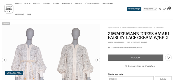 Vestido de Rafaella Justus pertence à grife Zimmermann, da Austrália. O look esteve disponível em um brechó de luxo brasileiro por R$ 3.440,00, mas já foi vendido